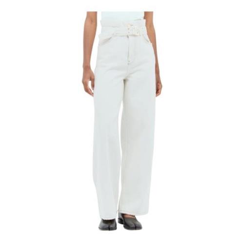 Denim Paperbag Jeans met Riem Ganni , White , Dames