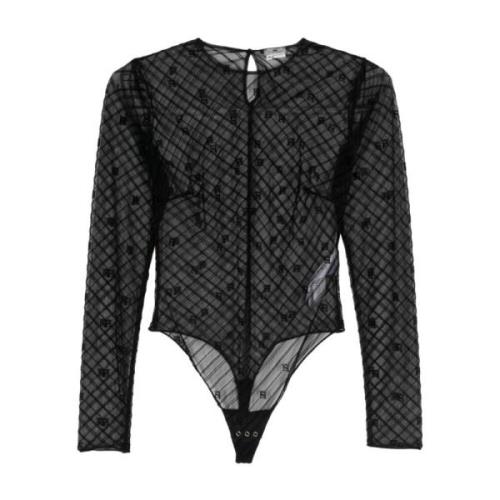 Doorschijnende Tule Monogram Top Zwart Elisabetta Franchi , Black , Da...