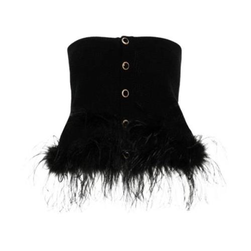 Zwarte Gebreide Top met Veerdetail Alessandra Rich , Black , Dames