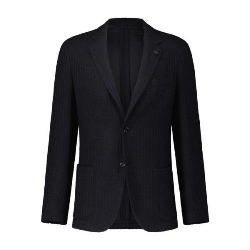 Gestructureerde Zijden Blazer Lardini , Blue , Heren