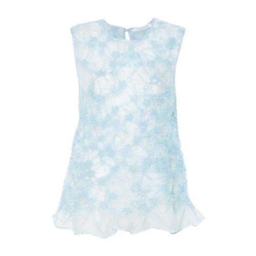 Blauwe Mouwloze Organza Top met Bloemen Cecilie Bahnsen , Blue , Dames