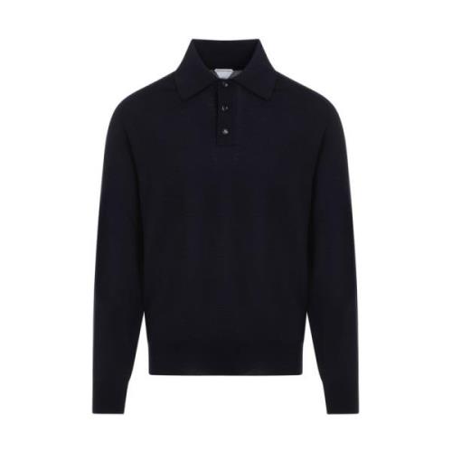 Blauwe Wol Polo Shirt Bottega Veneta , Blue , Heren