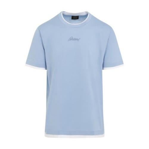 Blauw Katoenen T-shirt met Geborduurd Logo Brioni , Blue , Heren