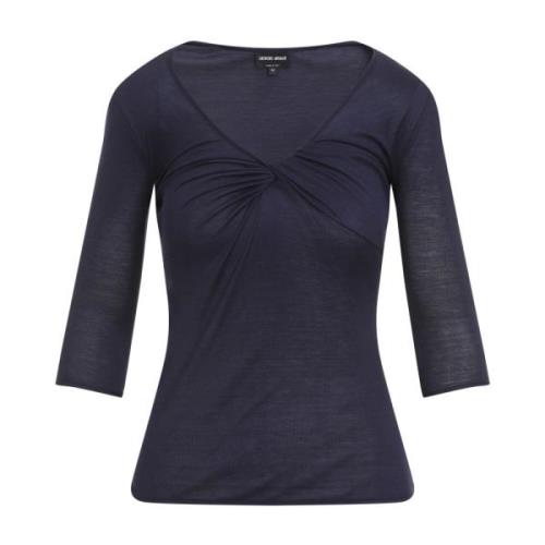 Luxe Blauwe Zijde Blend Sweater Giorgio Armani , Blue , Dames