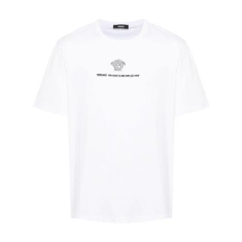 Jersey katoenen T-shirt met Medusa borduurwerk Versace , White , Heren