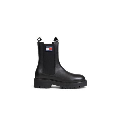 Urban Chelsea Leren Damesschoenen Tommy Hilfiger , Black , Dames