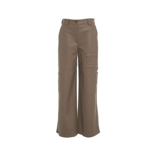 Beige Faux Leather Cargo Pants 8PM , Beige , Dames