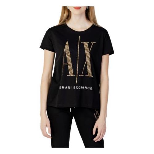 Lente/Zomer Dames T-Shirt 100% Katoen Armani Exchange , Black , Dames