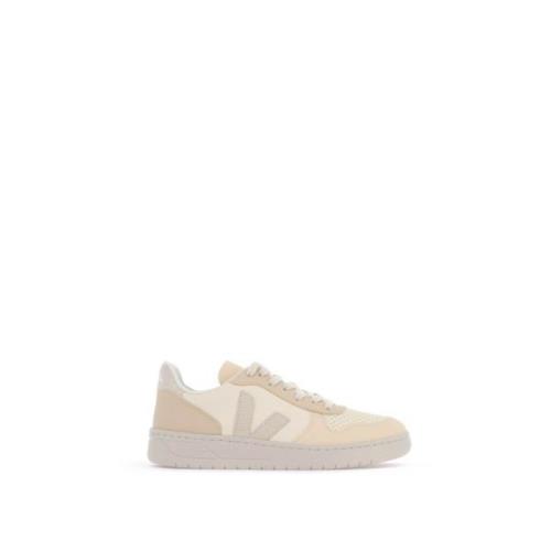 Chroomvrije Leren Sneakers met Suède Logo Veja , Beige , Dames