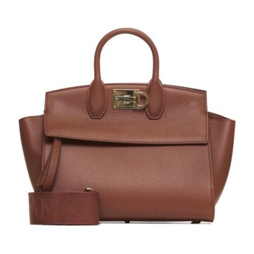 Zachte Trapeziumtas van Cognac Leer Salvatore Ferragamo , Brown , Dame...