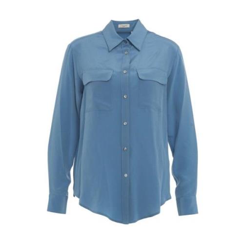 Blauwe Zijden Blouse Elegante Stijl Himon's , Blue , Dames