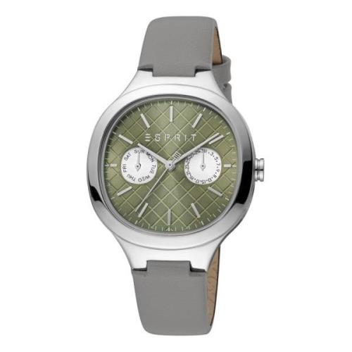 Analoge Leren Band Horloge met Datum Esprit , Gray , Dames