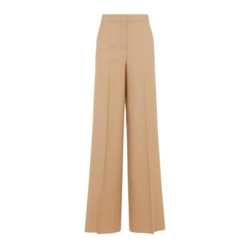 Luxe Wol Wijde Pijp Broek Max Mara , Beige , Dames