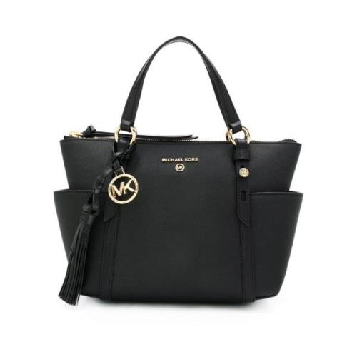 Zwarte Leren Tas met Kwast Detail Michael Kors , Black , Dames