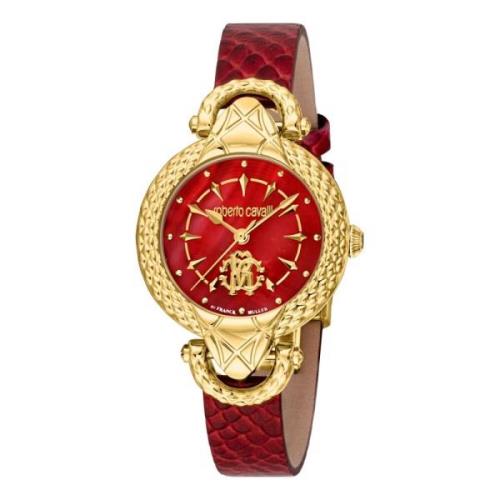 Stainless Steel Leather Strap Analog Watch Roberto Cavalli , Red , Dam...