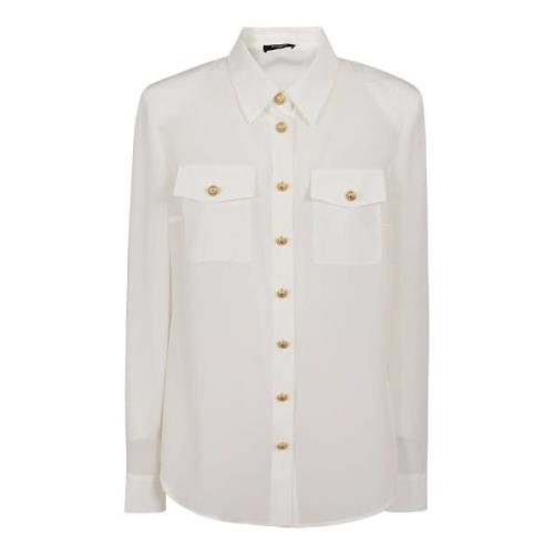 Zijden Witte Shirt Klassieke Stijl Balmain , White , Dames