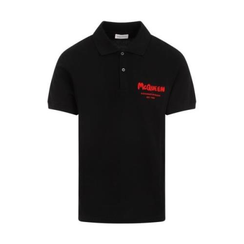 Zwarte Graffiti Polo Shirt Alexander McQueen , Black , Heren