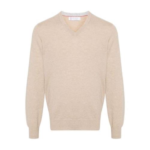 Beige Sweaters voor Stijlvolle Look Brunello Cucinelli , Beige , Heren