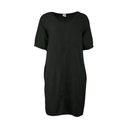 Linnen Zomerjurk met Zakken Fos , Black , Dames