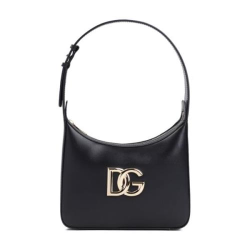 Zwarte Leren Handtas met DG Logo Dolce & Gabbana , Black , Dames