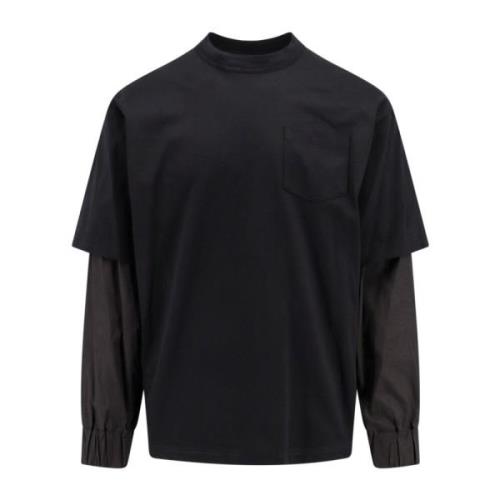 Katoenen Crew-neck Longsleeve T-shirt Sacai , Black , Heren