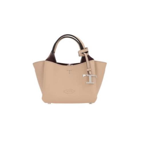 Beige Hammered Leather Tote Bag Tod's , Beige , Dames