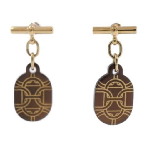 Pre-owned Fabric earrings Hermès Vintage , Brown , Dames