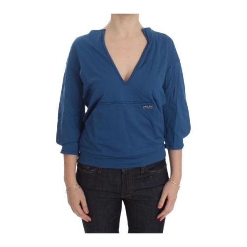 Blauwe Diepe V-Hals Trui Exte , Blue , Dames