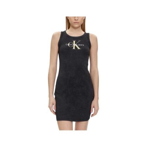 Elegante Zwarte Jurk Calvin Klein , Black , Dames