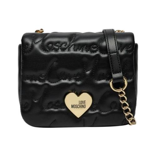 Zwarte schoudertas met gouden details Moschino , Black , Dames