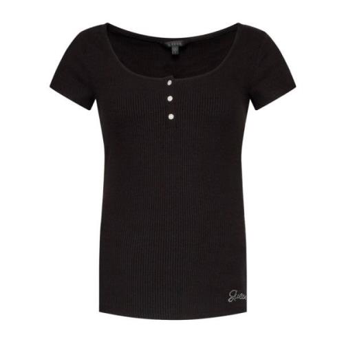 Zwart Strass Logo T-Shirt Guess , Black , Dames