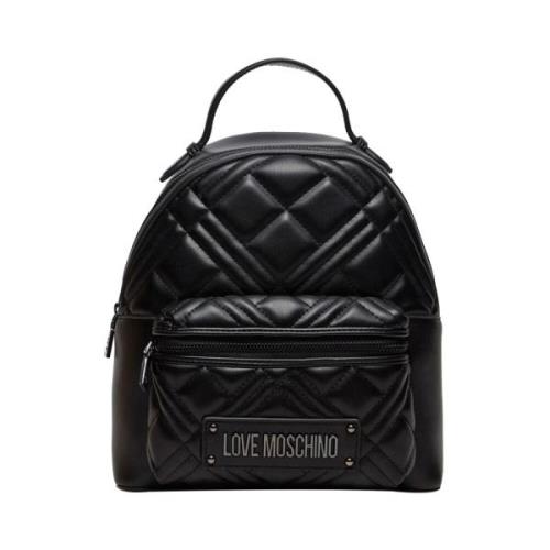 Zwarte Elegante Rugzak met Gouden Details Moschino , Black , Dames