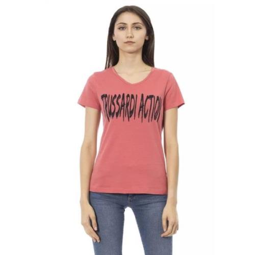 Elegante roze Tee met V-hals Trussardi , Pink , Dames