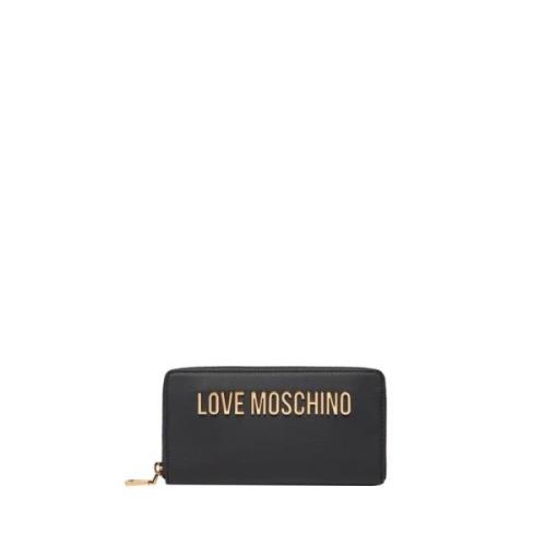 Zwarte Leren Ritsportemonnee Moschino , Black , Dames