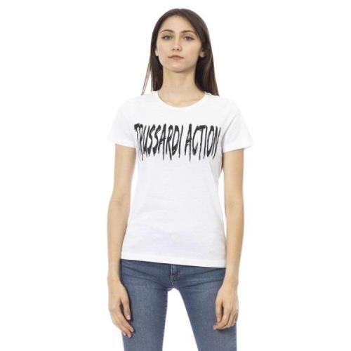 Wit Katoenen T-shirt met Korte Mouwen en Voorkant Print Trussardi , Wh...