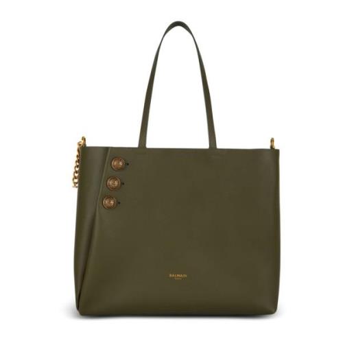 Emblème leren tote tas Balmain , Green , Dames