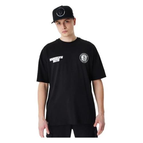 Zwarte Nets NBA Grafisch T-shirt New Era , Black , Heren