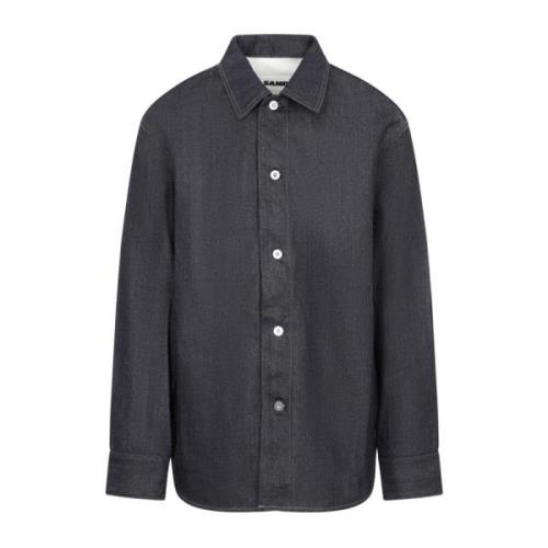 Donkerblauwe Denim Overhemd Jil Sander , Blue , Heren