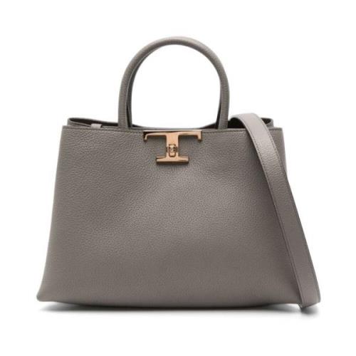 Grained Texture Logo-Buckle Tas Tod's , Gray , Dames