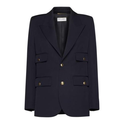 Navy Blauwe Wollen Blazer Saint Laurent , Blue , Dames