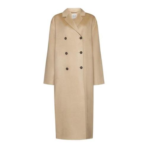 Oversized Double-Breasted Biscuit Wool Coat TotêMe , Beige , Dames