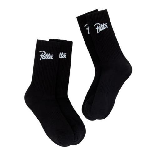 Script Logo Sport Socks Set Patta , Black , Unisex