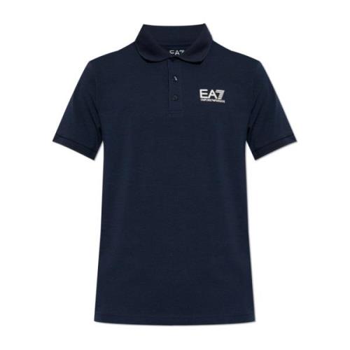 Katoenen poloshirt met bedrukt logo Emporio Armani EA7 , Blue , Heren