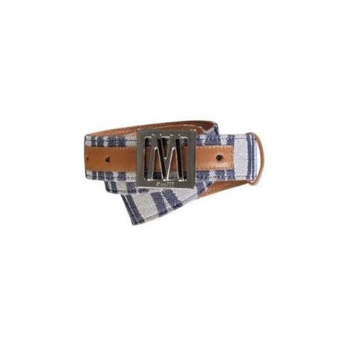 Riem van runderleer met jacquard denim Moorer , Blue , Heren