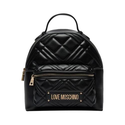 Zwarte Trendy Urban Chic Leren Rugzak Moschino , Black , Dames