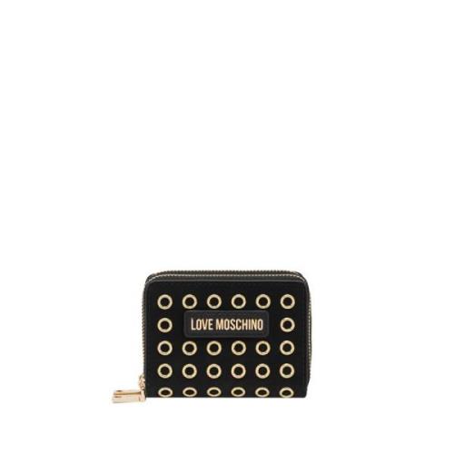 Zwarte Portemonnee met Gouden Logo Moschino , Black , Dames