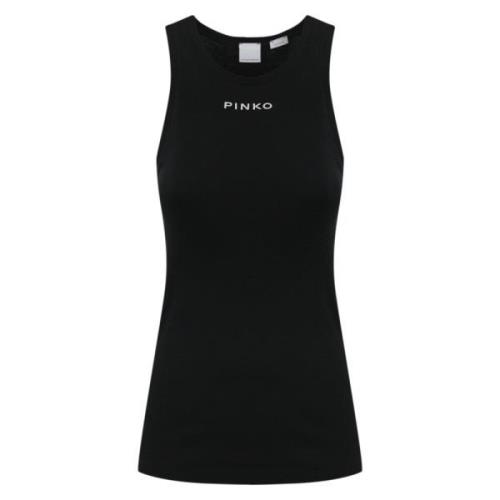 Geribbelde Mouwloze Top Zwart Pinko , Black , Dames