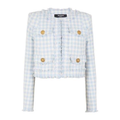 Gingham tweed jasje Balmain , Blue , Dames