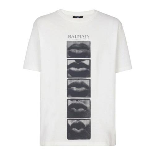 T-shirt met vintage Balain Lips print Balmain , White , Heren