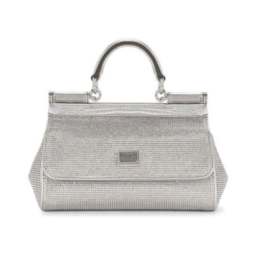 Rhinestone Versierde Zijden Tas Dolce & Gabbana , Gray , Dames